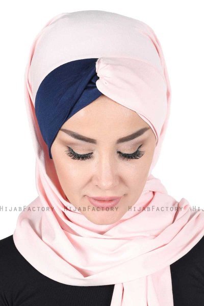 Mikaela - Hijab Cotone Pratico Rosa Antico & Blu Navy