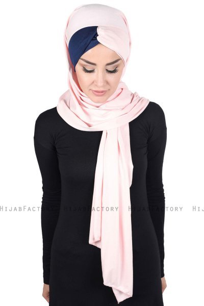 Mikaela - Hijab Cotone Pratico Rosa Antico & Blu Navy