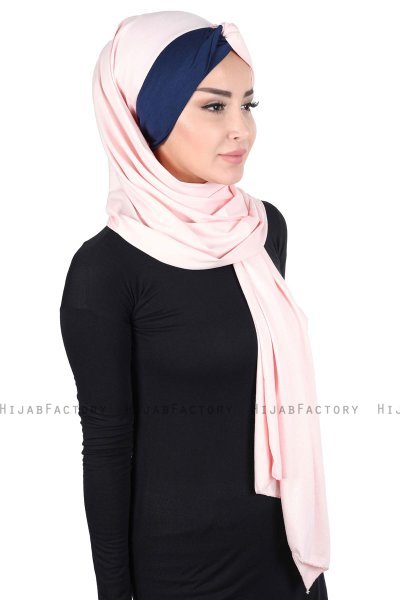 Mikaela - Hijab Cotone Pratico Rosa Antico & Blu Navy