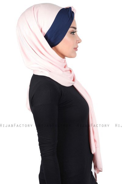 Mikaela - Hijab Cotone Pratico Rosa Antico & Blu Navy