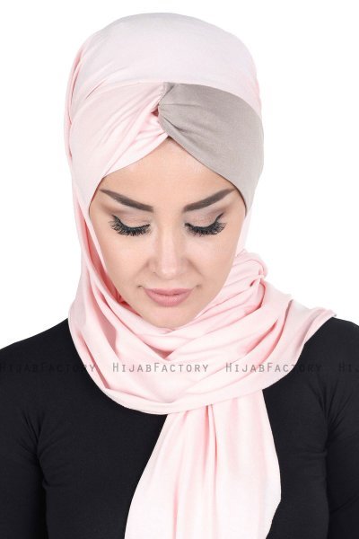 Mikaela - Hijab Cotone Pratico Rosa Antico & Taupe