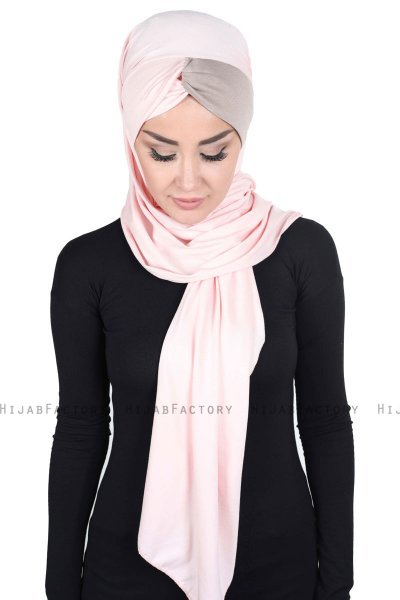 Mikaela - Hijab Cotone Pratico Rosa Antico & Taupe