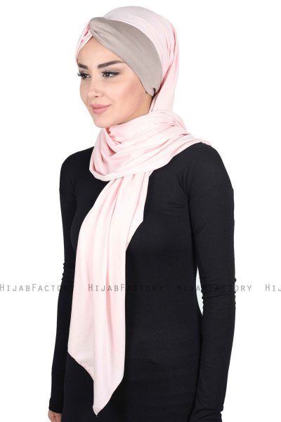 Mikaela - Hijab Cotone Pratico Rosa Antico & Taupe
