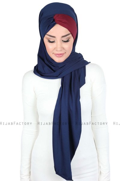 Mikaela - Hijab Cotone Pratico Blu Navy & Bordò