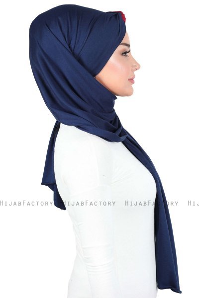 Mikaela - Hijab Cotone Pratico Blu Navy & Bordò