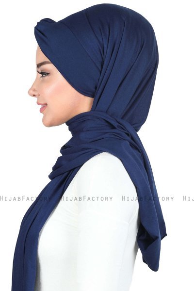 Mikaela - Hijab Cotone Pratico Blu Navy & Creme