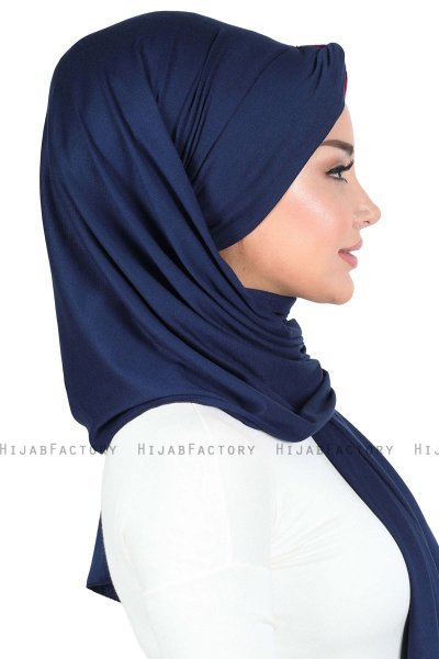 Mikaela - Hijab Cotone Pratico Blu Navy & Fucsia