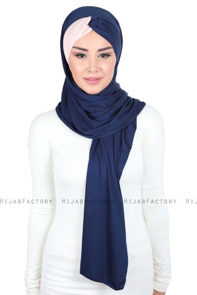 Mikaela - Hijab Cotone Pratico Blu Navy & Rosa Antico