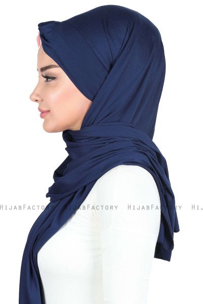 Mikaela - Hijab Cotone Pratico Blu Navy & Rosa Antico