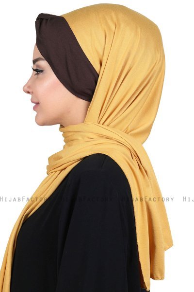 Mikaela - Hijab Cotone Pratico Mostarda & Marrone