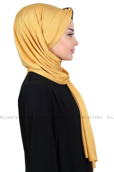 Mikaela - Hijab Cotone Pratico Mostarda & Marrone