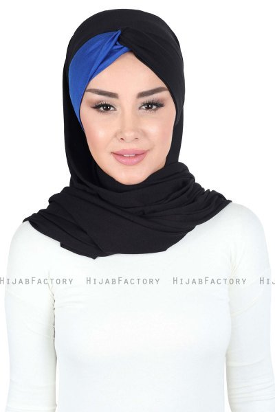 Mikaela - Hijab Cotone Pratico Nero & Blu