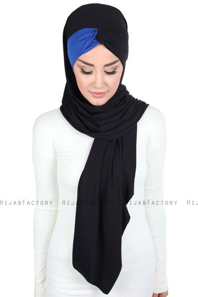 Mikaela - Hijab Cotone Pratico Nero & Blu