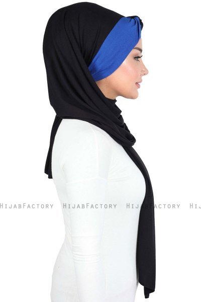 Mikaela - Hijab Cotone Pratico Nero & Blu
