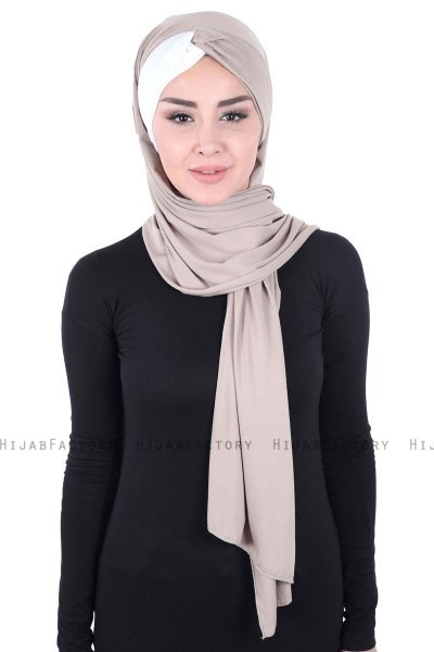 Mikaela - Hijab Cotone Pratico Taupe & Creme