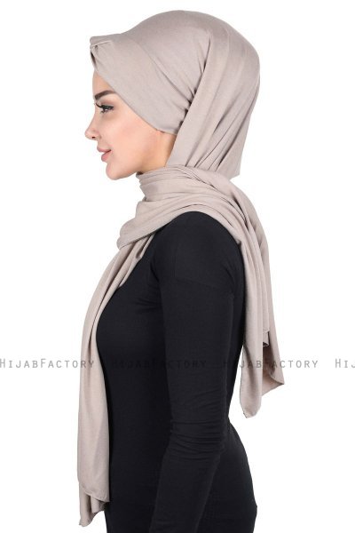 Mikaela - Hijab Cotone Pratico Taupe & Creme