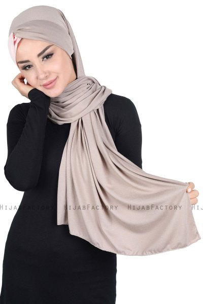 Mikaela - Hijab Cotone Pratico Taupe & Rosa Antico