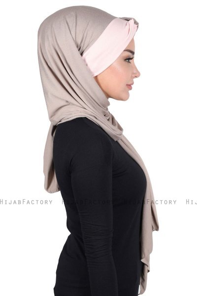 Mikaela - Hijab Cotone Pratico Taupe & Rosa Antico