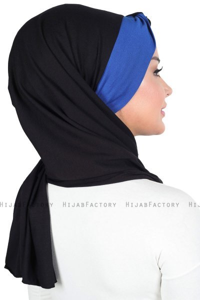 Mikaela - Hijab Cotone Pratico Nero & Blu