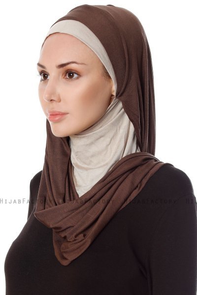 Naz - Hijab Pratico One Piece Marrone & Taupe Chiaro - Ecardin