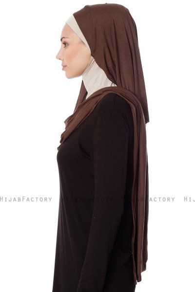 Naz - Hijab Pratico One Piece Marrone & Taupe Chiaro - Ecardin