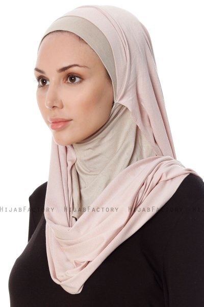Naz - Hijab Pratico One Piece Rosa Antico & Taupe Chiaro - Ecardin