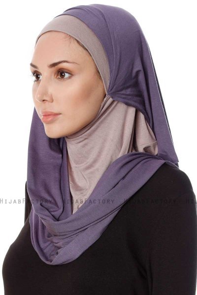 Naz - Hijab Pratico One Piece Viola & Grigio Pietra - Ecardin
