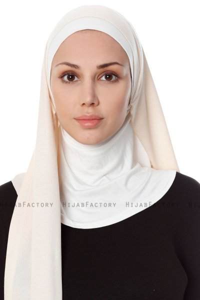 Naz - Hijab Pratico One Piece Beige Chiaro & Creme - Ecardin