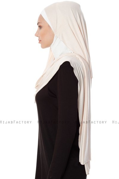 Naz - Hijab Pratico One Piece Beige Chiaro & Creme - Ecardin