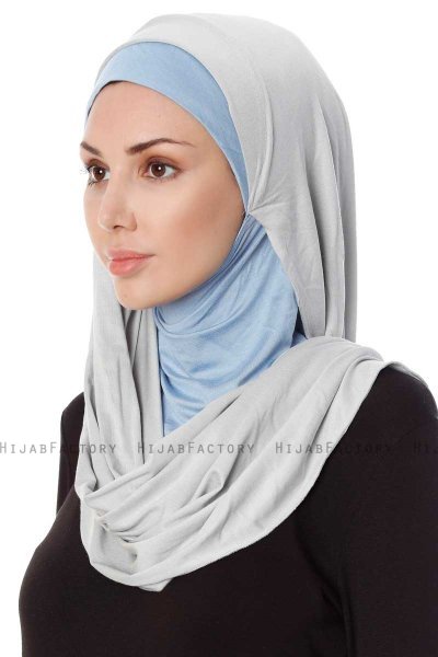 Naz - Hijab Pratico One Piece Grigio Chiaro & Azzurro - Ecardin