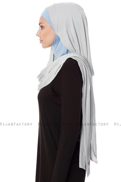 Naz - Hijab Pratico One Piece Grigio Chiaro & Azzurro - Ecardin