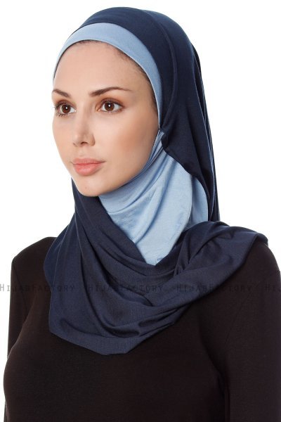 Naz - Hijab Pratico One Piece Blu Navy & Azzurro - Ecardin
