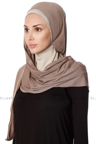 Naz - Hijab Pratico One Piece Taupe Scuro & Taupe Chiaro - Ecardin