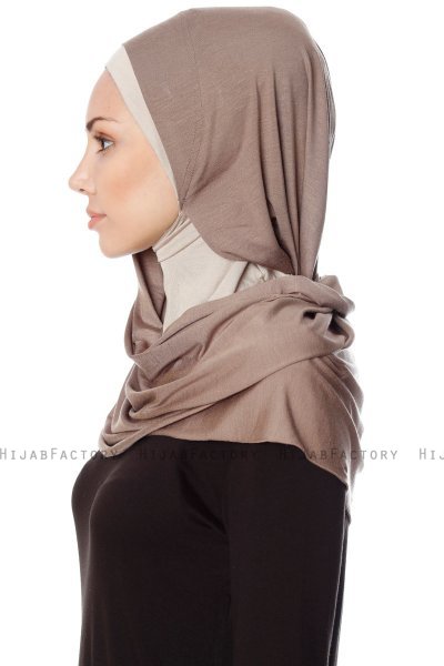 Naz - Hijab Pratico One Piece Taupe Scuro & Taupe Chiaro - Ecardin