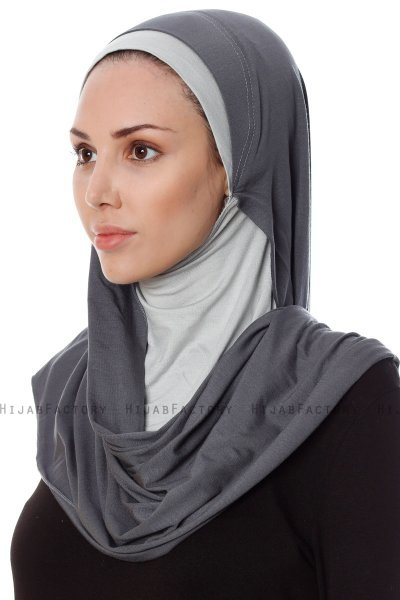 Naz - Hijab Pratico One Piece Grigio Scuro & Grigio Chiaro - Ecardin