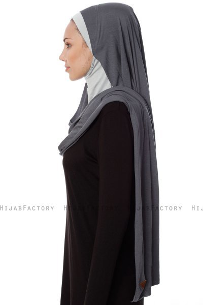 Naz - Hijab Pratico One Piece Grigio Scuro & Grigio Chiaro - Ecardin