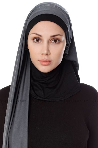 Naz - Hijab Pratico One Piece Grigio Scuro & Nero - Ecardin