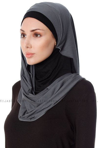 Naz - Hijab Pratico One Piece Grigio Scuro & Nero - Ecardin