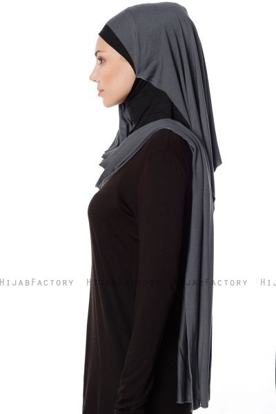 Naz - Hijab Pratico One Piece Grigio Scuro & Nero - Ecardin