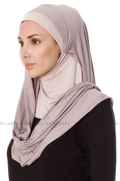Naz - Hijab Pratico One Piece Grigio Pietra & Rosa Antico - Ecardin