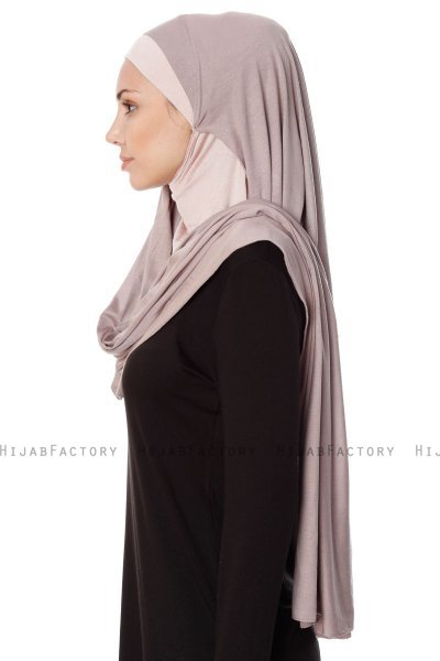 Naz - Hijab Pratico One Piece Grigio Pietra & Rosa Antico - Ecardin