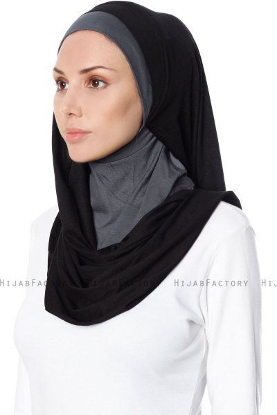 Naz - Hijab Pratico One Piece Nero & Grigio Scuro - Ecardin