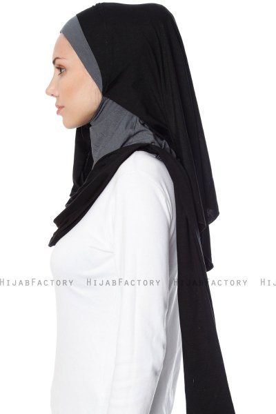Naz - Hijab Pratico One Piece Nero & Grigio Scuro - Ecardin