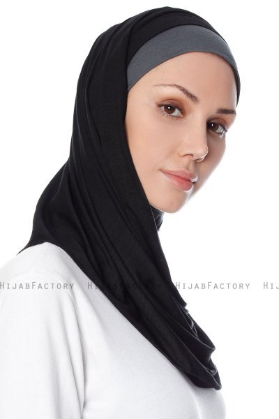 Naz - Hijab Pratico One Piece Nero & Grigio Scuro - Ecardin