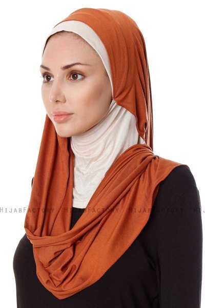 Naz - Hijab Pratico One Piece Rosso Mattone & Beige Chiaro - Ecardin