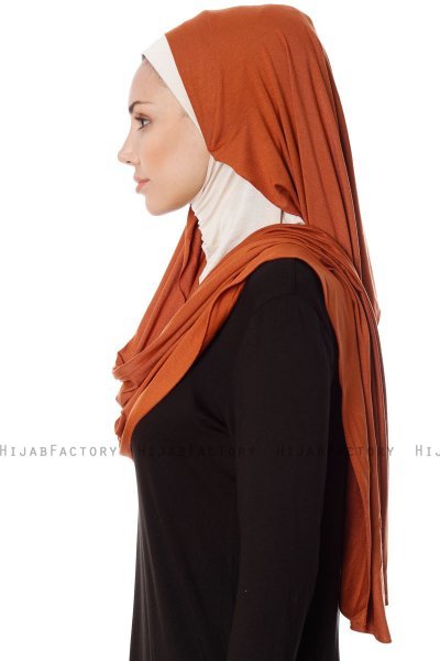 Naz - Hijab Pratico One Piece Rosso Mattone & Beige Chiaro - Ecardin