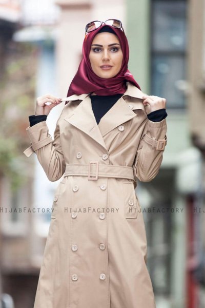 Nevin Taupe Trenchcoat Miss Cazibe 280603-3