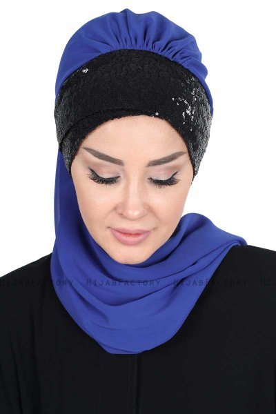 Olga - Hijab Pratico Blu & Nero