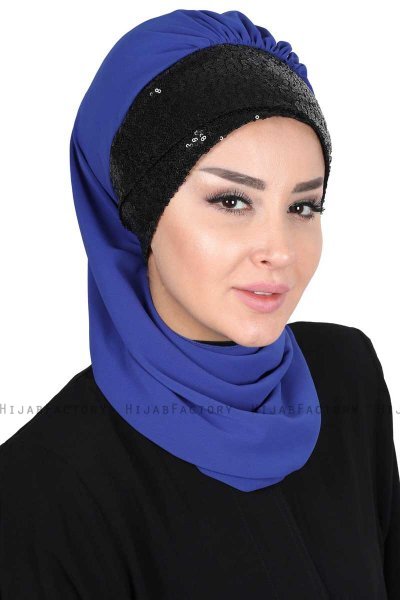 Olga - Hijab Pratico Blu & Nero