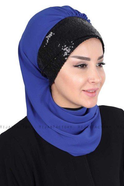 Olga - Hijab Pratico Blu & Nero